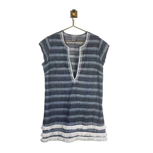 Bleu Rod Beattie Take a Dip Cover-Up Dress Blue Stripe Embroidered Trim Sz L - Picture 2 of 8